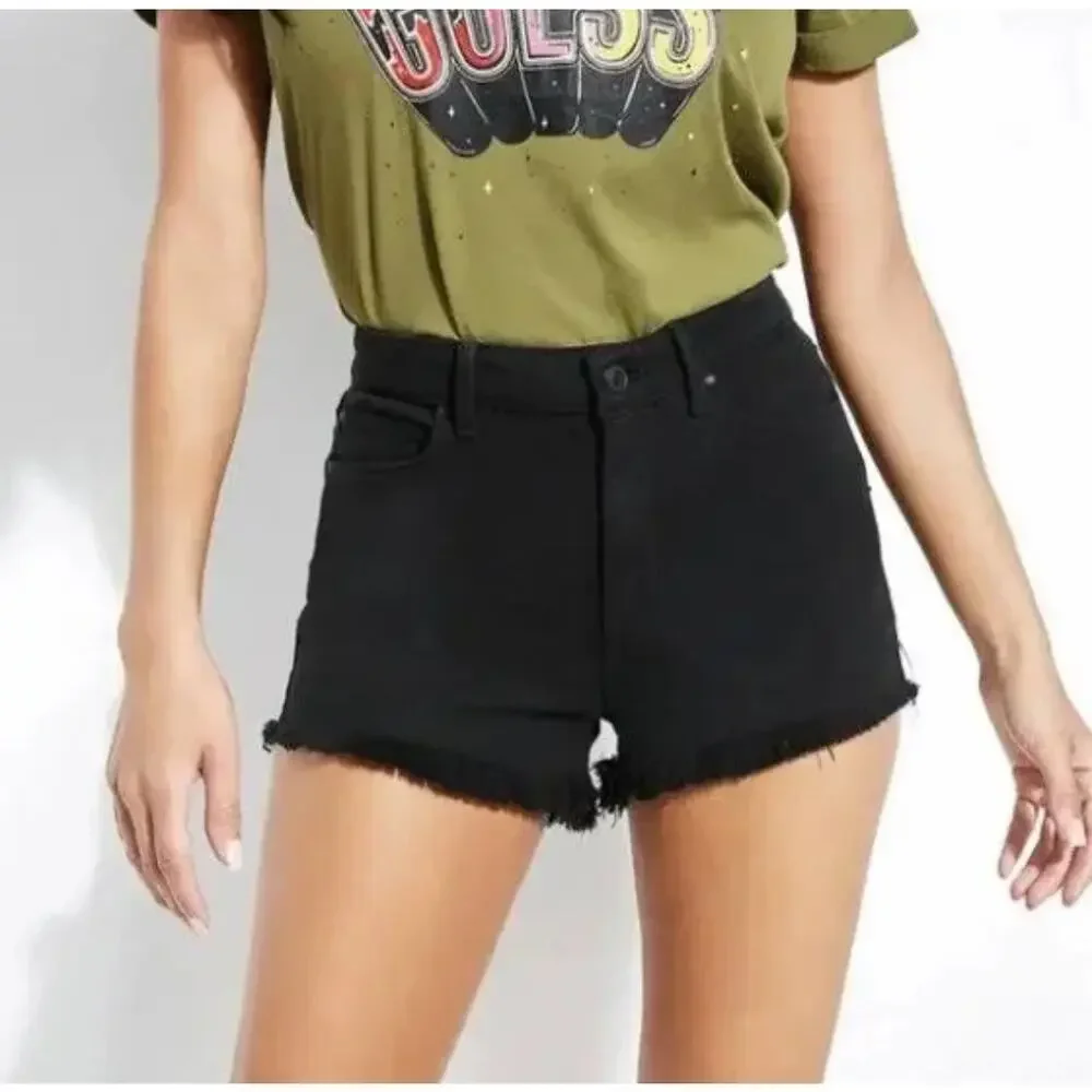 Guess Overdye Black 1981 Cutoff Denim Jean Shorts Raw Edge NWT 80s size 26